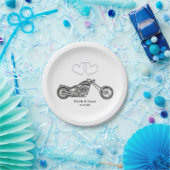 オートバイ&シルバーハート結婚バイクもしくは自転車に乗る人 ペーパープレート (パーティー)