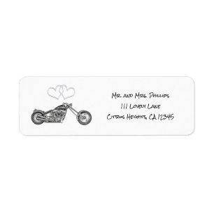 オートバイ&シルバーハート結婚バイクもしくは自転車に乗る人 ラベル