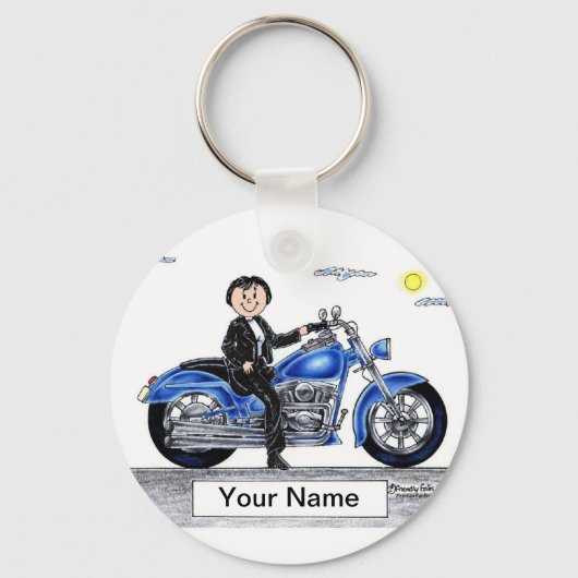 オートバイ – 女性の漫画 キーホルダー (正面)