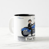 オートバイ – 女性の漫画 ツートーンマグカップ (正面左)