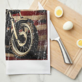 オートバイUSAフラグレトロバイクもしくは自転車に乗る人 キッチンタオル (四つ折り)