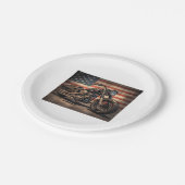 オートバイUSAフラグレトロバイクもしくは自転車に乗る人 ペーパープレート (アングル)