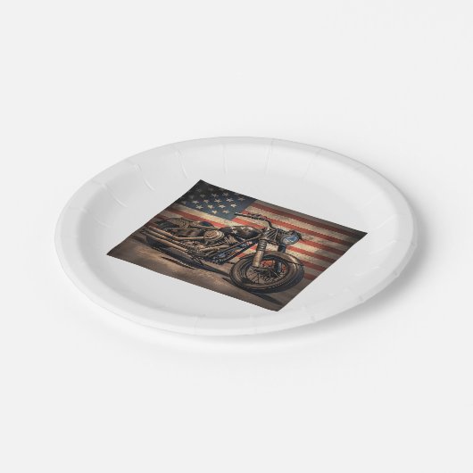 オートバイUSAフラグレトロバイクもしくは自転車に乗る人 ペーパープレート (アングル)