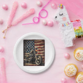 オートバイUSAフラグレトロバイクもしくは自転車に乗る人 ペーパープレート (パーティー)