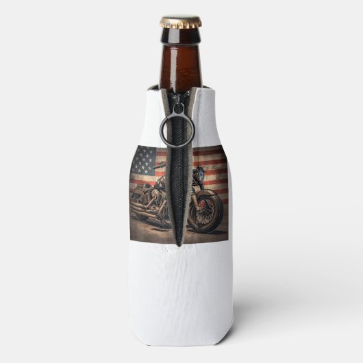 オートバイUSAフラグレトロバイクもしくは自転車に乗る人 ボトルクーラー (ボトル裏面)