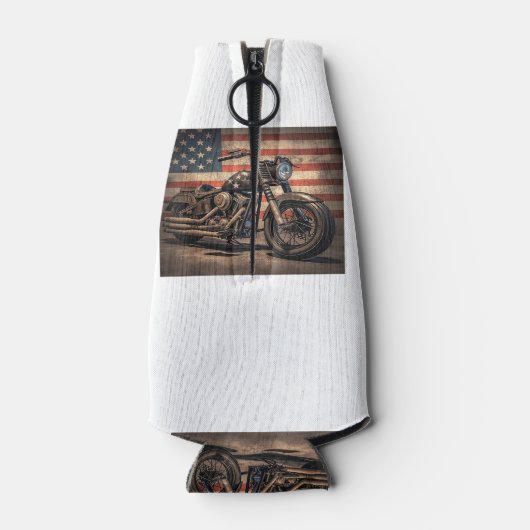 オートバイUSAフラグレトロバイクもしくは自転車に乗る人 ボトルクーラー (裏面)