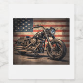 オートバイUSAフラグレトロバイクもしくは自転車に乗る人 ワインラベル (シングルラベル)