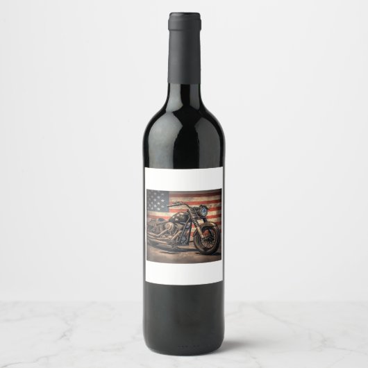 オートバイUSAフラグレトロバイクもしくは自転車に乗る人 ワインラベル (正面)