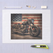 オートバイUSAフラグレトロバイクもしくは自転車に乗る人 薄葉紙 (クラフト)
