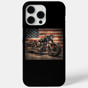オートバイUSAフラグレトロバイクもしくは自転車に乗る人 iPhone 15 PRO MAXケース