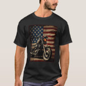 オートバイUSAフラグレトロバイクもしくは自転車に乗る人 Tシャツ (正面)