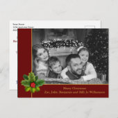 オートブラックとホワイトフォトホリーレッドクリスマス ポストカード (正面/裏面)