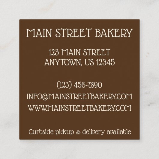 オートミールレーズンクッキーベーカリーベイクショップパティシシェフ スクエア名刺 (裏面)