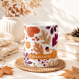 オートミール柄の紅葉とドングリの名入れ秋のマグカップ コーヒーマグカップ