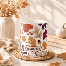 オートミール柄の紅葉とドングリの名入れ秋のマグカップ コーヒーマグカップ