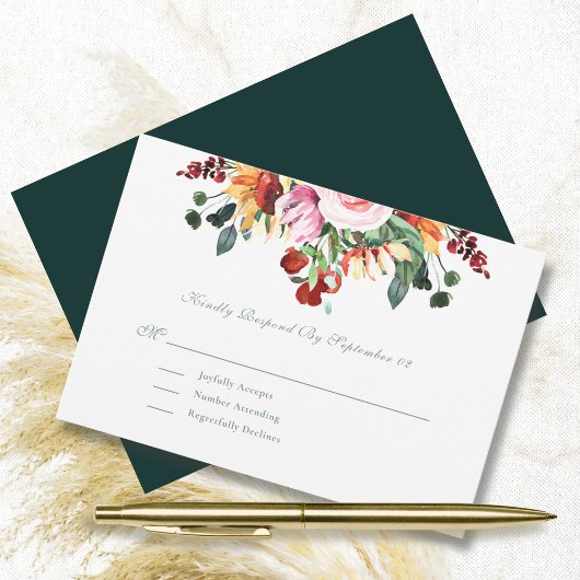 オートムサンセットセージウォーターカラーフローラルウェディングRSVP