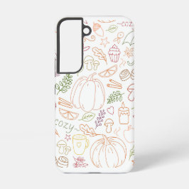 オートムンクジーイラストパターン - 秋のかぼちゃと落ち葉 SAMSUNG GALAXY S22ケース