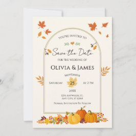 オートムンパンプキンと葉の結婚式Save the Date 招待状