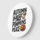 オートムンパンプキンシャツと葉っぱとハロウィンの雰囲気 ラージ壁時計 (傾斜)