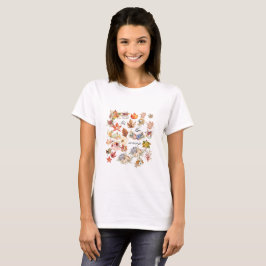 オートムンパンプキンフローラルリーフアート Tシャツ