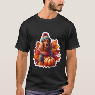オートムンフォールアイリッシュセッタードッグオーナーラバーパンプキンV Tシャツ