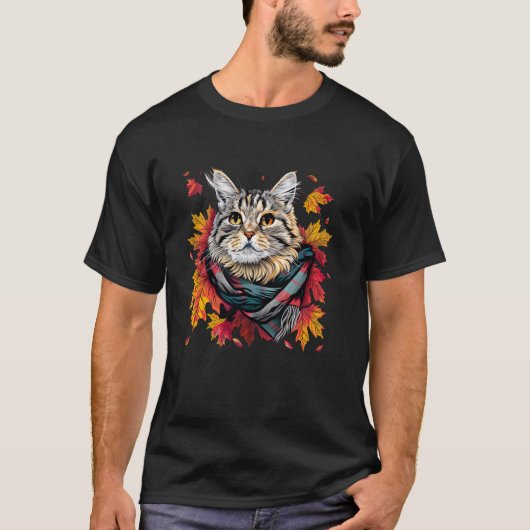 オートムンリーブス セルカークレックス 猫 秋 季 感謝 Tシャツ (正面)