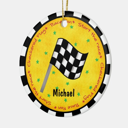 オートレースファンはカスタマイズ旗の一流年を市松模様にしました セラミックオーナメント (左)