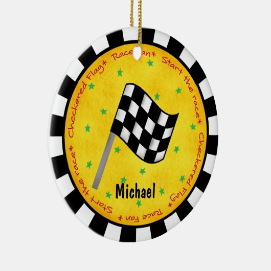 オートレースファンはカスタマイズ旗の一流年を市松模様にしました セラミックオーナメント (右)