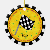 オートレースファンはカスタマイズ旗の一流年を市松模様にしました セラミックオーナメント (裏面)