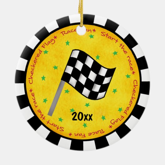 オートレースファンはカスタマイズ旗の一流年を市松模様にしました セラミックオーナメント (裏面)