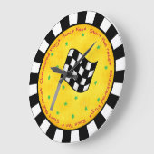 オートレースフ市松模様にァンフラグ黒イエローカスタム ラージ壁時計 (傾斜)