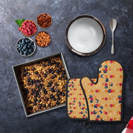 オート麦、フルーツ、ナッツ金ゴールド 鍋つかみ&鍋敷きセット