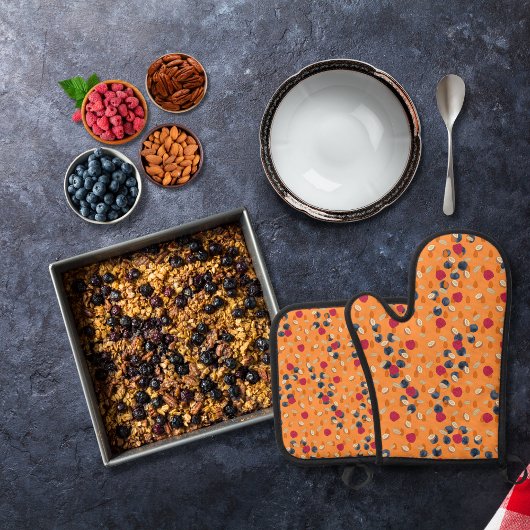 オート麦、果物、ナッツ・オレンジ 鍋つかみ&鍋敷きセット