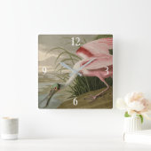 オードゥボンのアメリカ鳥のローゼート・スプーンビル スクエア壁時計 (ホーム)