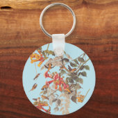オードゥボンのルビーが喉を切り裂いたハミングバードと花 キーホルダー (正面)