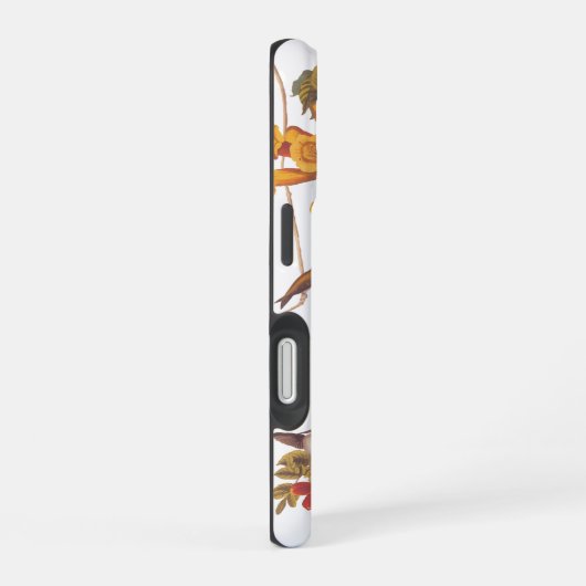 オードゥボンのルビーが喉を切り裂いたハミングバードと花 iPhone 16ケース (右側面)