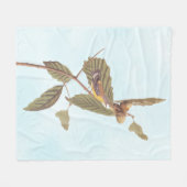 オードゥボンスワインソンのウォーブラーバードオンオークブランチ フリースブランケット (正面(横))