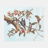 オードゥボンダウンウッドペッカーカップルと花 フリースブランケット (正面(横))