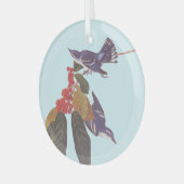 オードボンのケルーリアンウォーブラーバードペアとベリー ガラスオーナメント (正面左)
