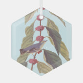 オードボンのヴィンテージブルーグリーンウォーブラーソングバードタイラー ガラスオーナメント (正面)