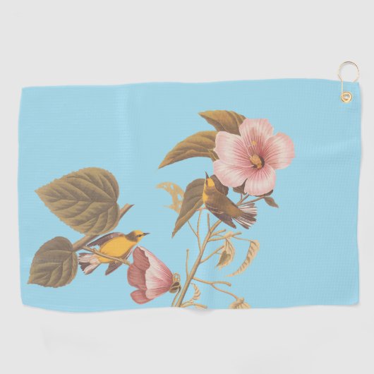 オードボンの青い翼を持つ黄色のウグイスの鳴き鳥 ゴルフタオル (横)