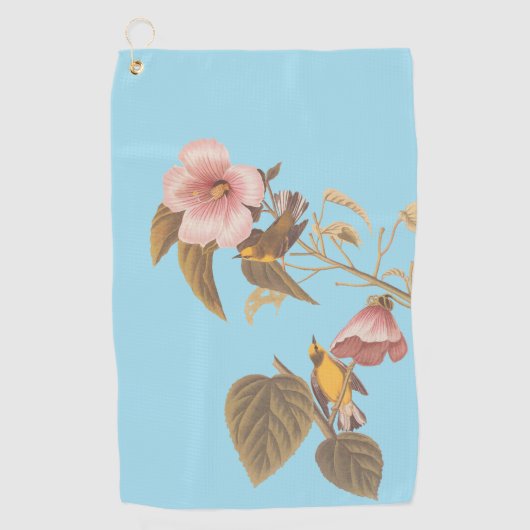 オードボンの青い翼を持つ黄色のウグイスの鳴き鳥 ゴルフタオル (正面)