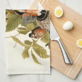 オードボンアメリカンロビンワイルドライフバードイラストレーション キッチンタオル (四つ折り)