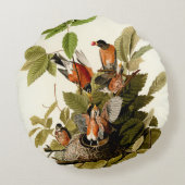 オードボンアメリカンロビンワイルドライフバードイラストレーション ラウンドクッション (裏面)