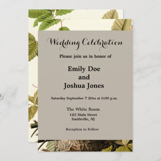 オードボンアメリカンロビンワイルドライフバードイラストレーション 招待状 (正面/裏面)