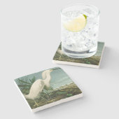 オードボンスノーイヘロンホワイトエグレットバード野鳥観察 ストーンコースター (横)