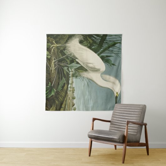 オードボンスノーイヘロンホワイトエグレットバード野鳥観察 タペストリー (インサイチュ(横))