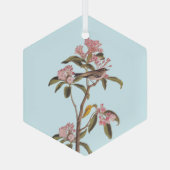 オードボンズキュービエのキングレット鳥オンピンクカリコ ガラスオーナメント (裏面)