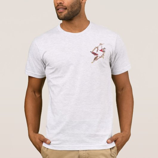 オードボンズパープルフィンチ赤い鳥オンブラックカラマツ Tシャツ (正面)