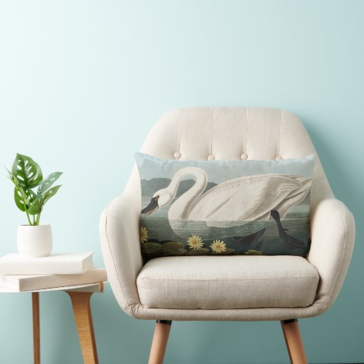 オードボンホワイトスワン水鳥絵を描ズ ランバークッション (椅子)